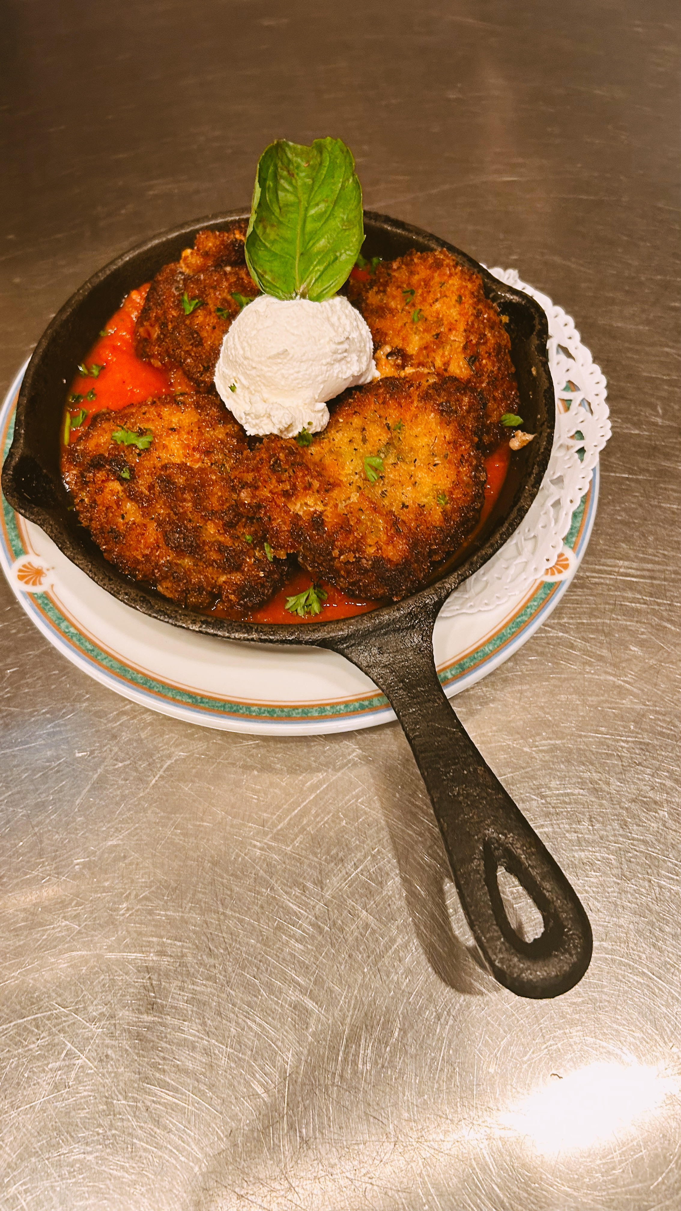 A close-up of a freshly prepared dish.
